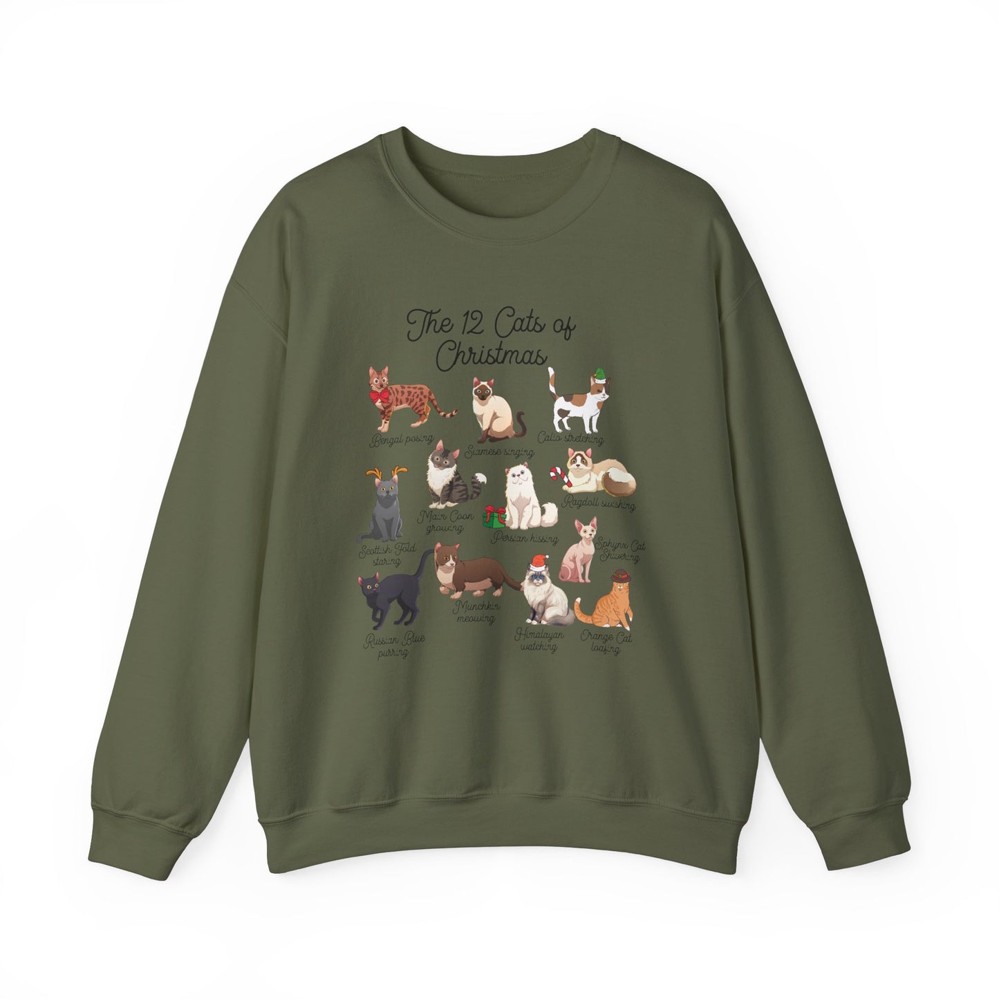 12 Cats of Christmas Holiday Crewneck Sweatshirt