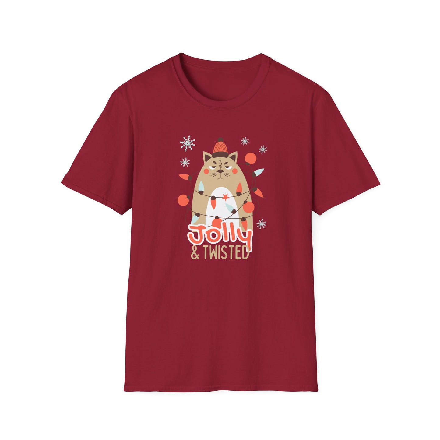 Jolly & Twisted Christmas Cat T-Shirt – Funny Holiday Cat Lover Graphic Tee