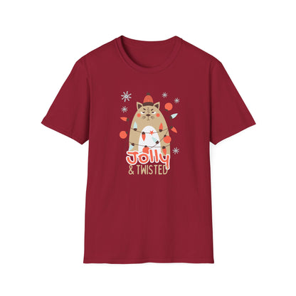 Jolly & Twisted Christmas Cat T-Shirt – Funny Holiday Cat Lover Graphic Tee