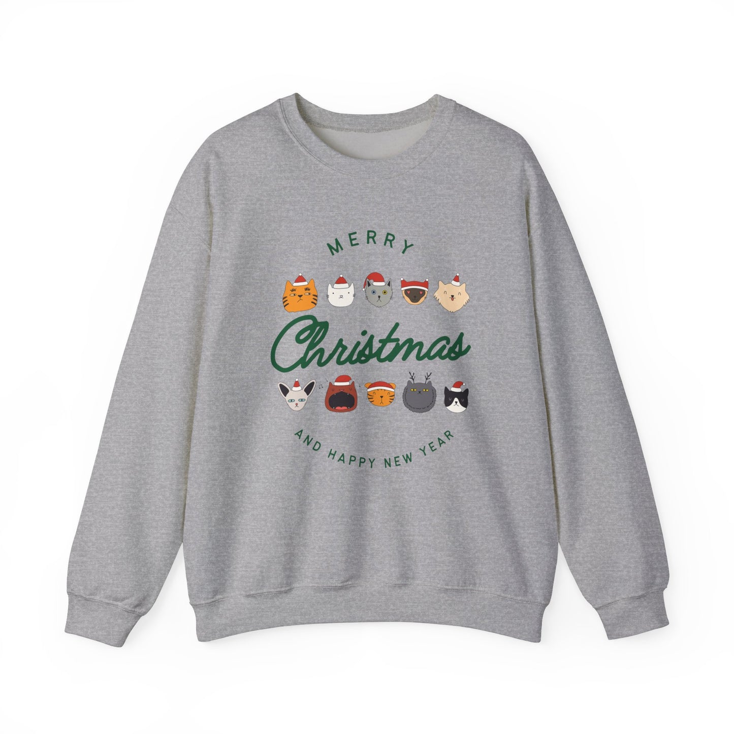 Merry Christmas Happy New Year Cat Crewneck Sweatshirt