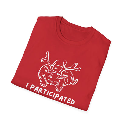 I Participated Cat Christmas T-Shirt | Funny Lazy Cat Reindeer Holiday Tee