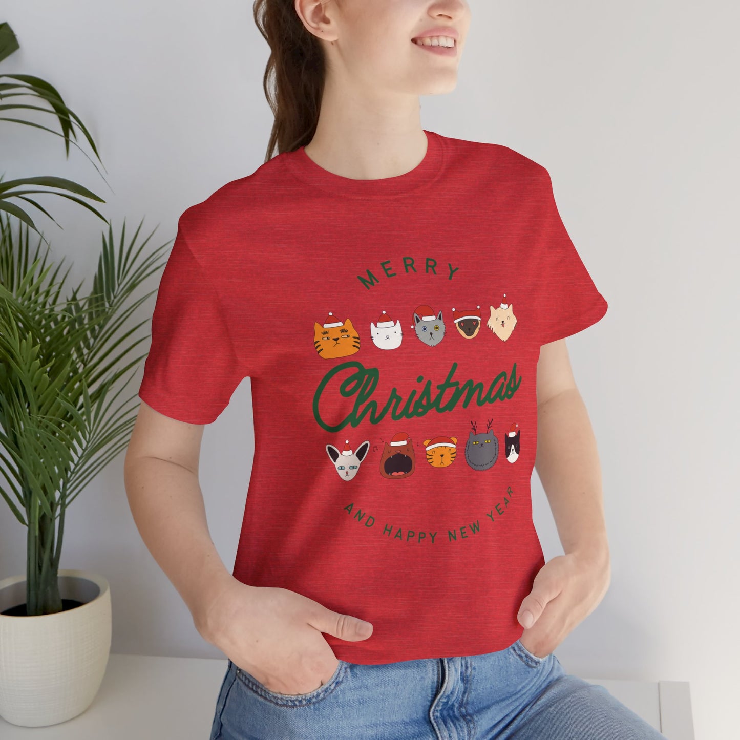 Merry Christmas Happy New Year Cat Tee