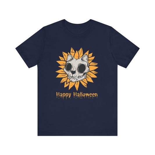 Halloween Cat Skull Flower Tee