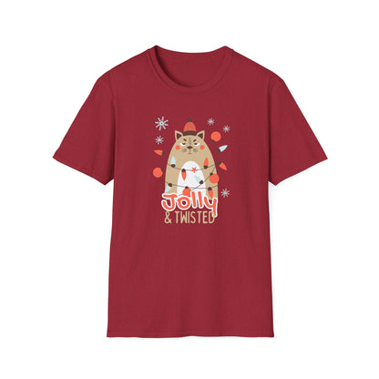 Jolly & Twisted Christmas Cat T-Shirt – Funny Holiday Cat Lover Graphic Tee