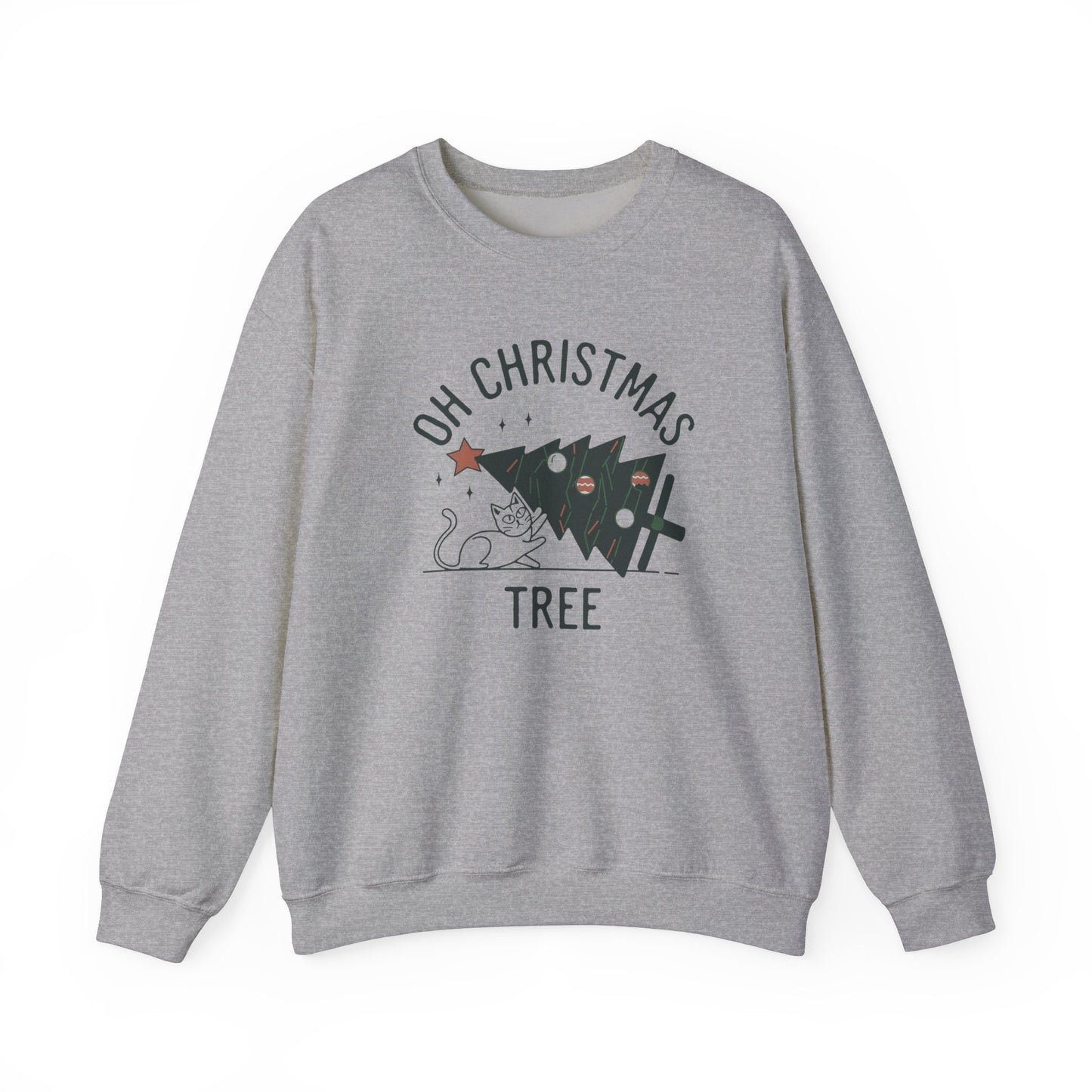 Oh Christmas Tree Cat Humor Crewneck Sweatshirt