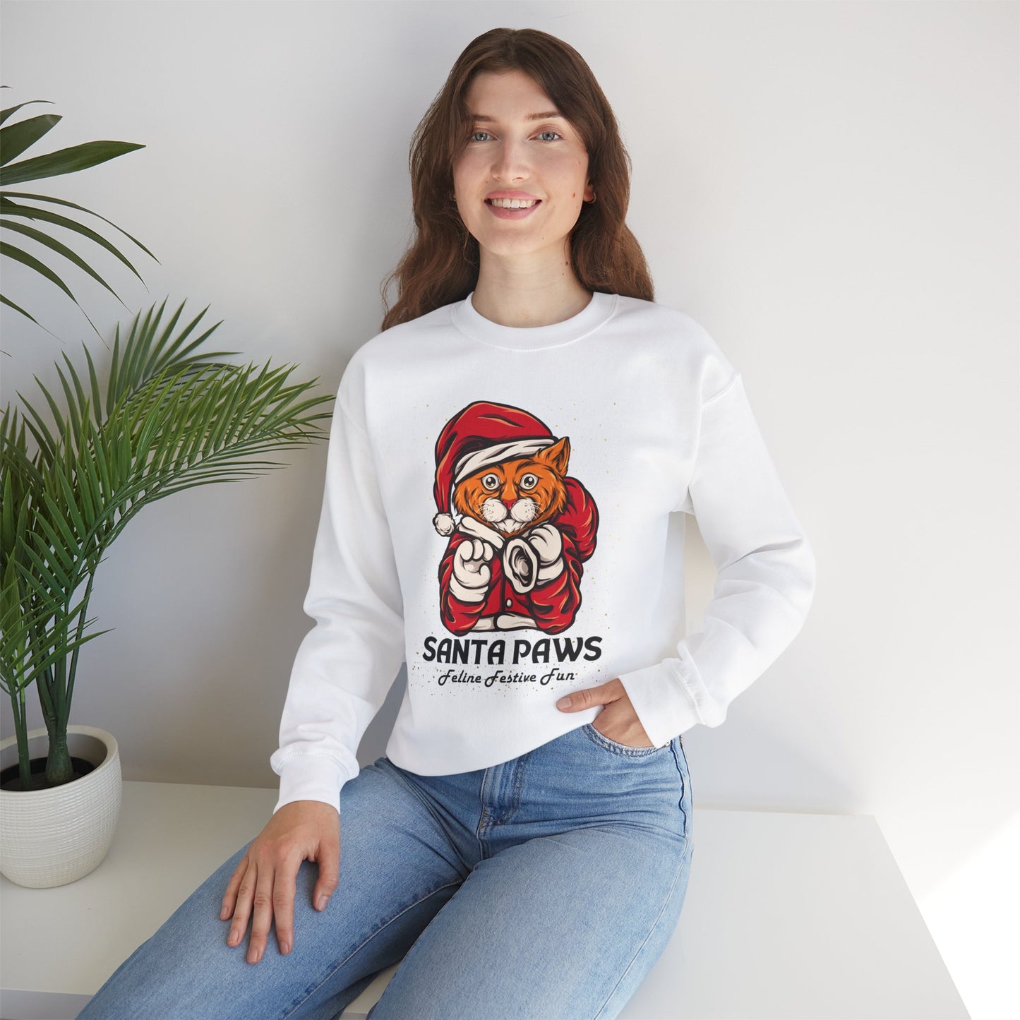 Santa Paws Festive Cat Crewneck Sweatshirt