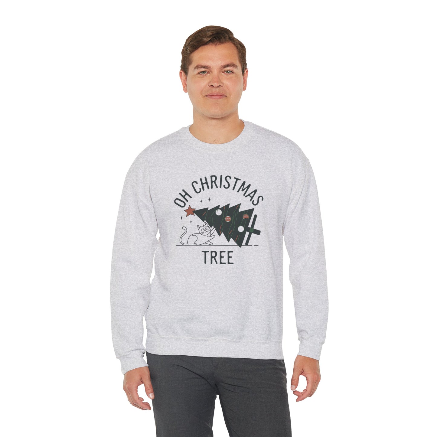 Oh Christmas Tree Cat Humor Crewneck Sweatshirt