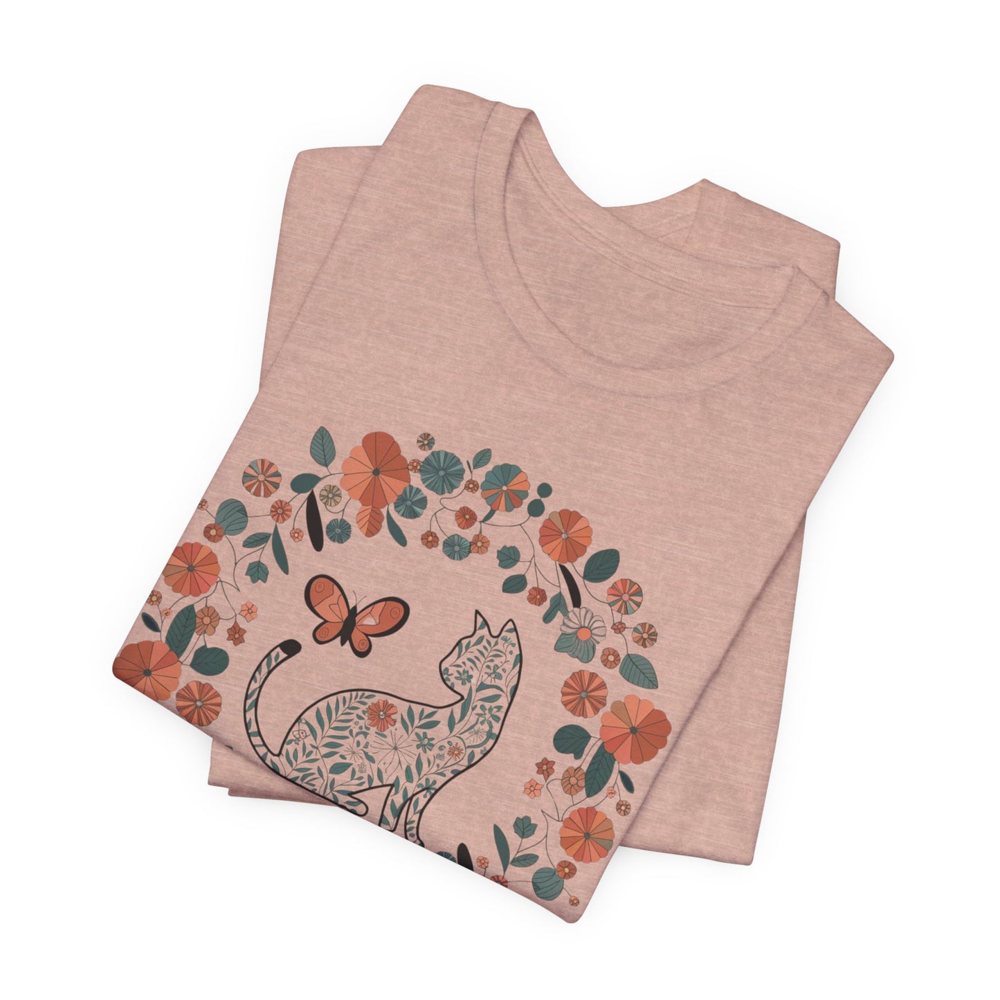 Floral Cat T-shirt with Butterfly