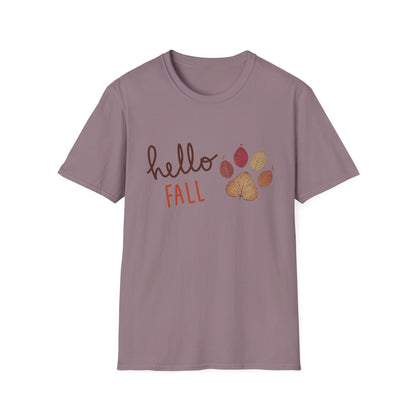 Hello Fall Paw Print T-Shirt – Autumn Graphic Tee for Dog & Cat Lovers, Pumpkin Spice Season Shirt