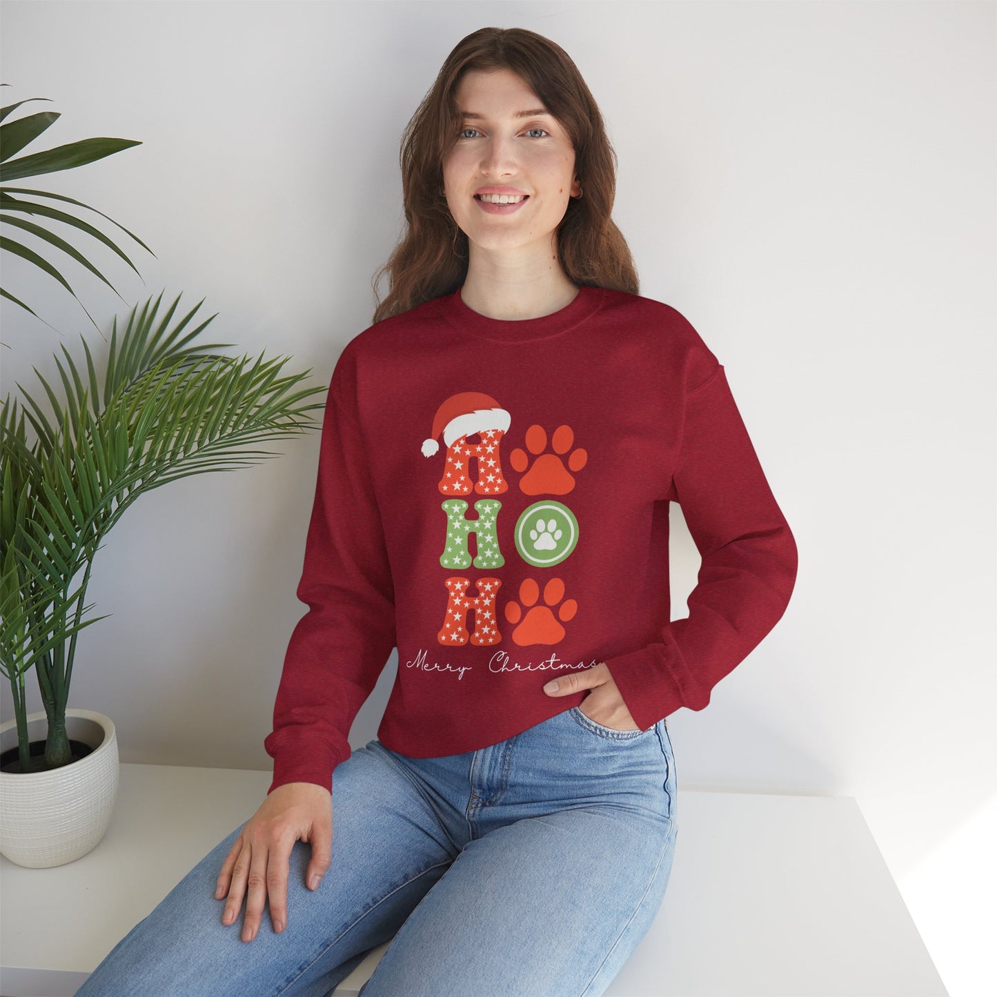 HO HO Paws Christmas Crewneck Sweatshirt | Retro Holiday Pet Lover Sweatshirt