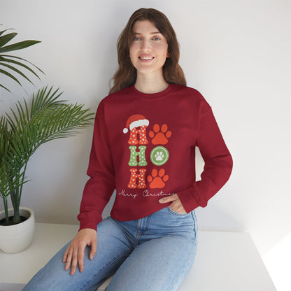 HO HO Paws Christmas Crewneck Sweatshirt | Retro Holiday Pet Lover Sweatshirt