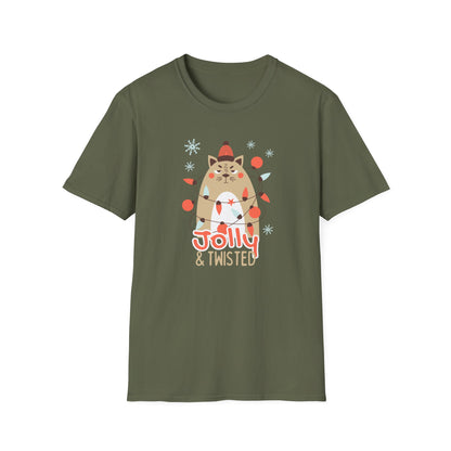 Jolly & Twisted Christmas Cat T-Shirt – Funny Holiday Cat Lover Graphic Tee