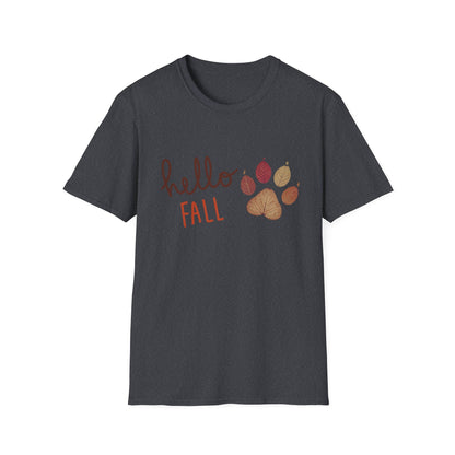 Hello Fall Paw Print T-Shirt – Autumn Graphic Tee for Dog & Cat Lovers, Pumpkin Spice Season Shirt