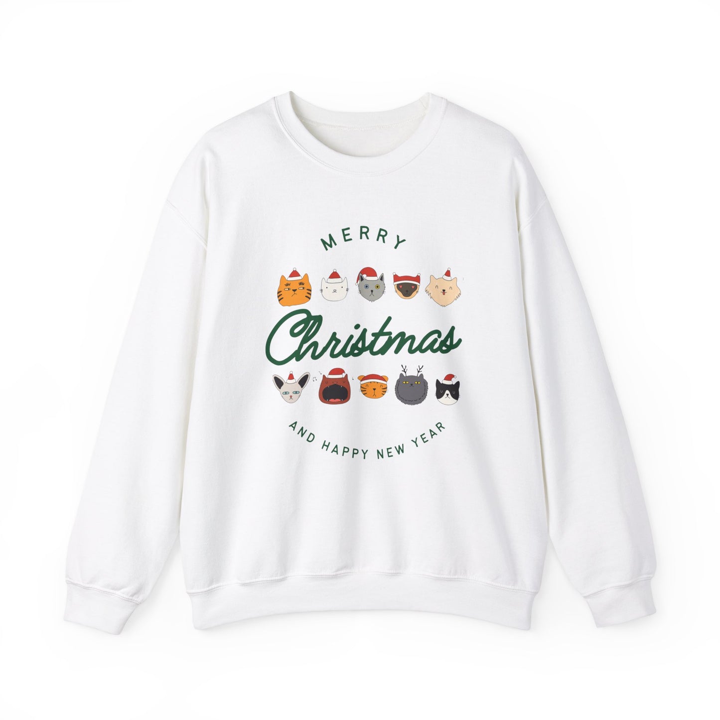 Merry Christmas Happy New Year Cat Crewneck Sweatshirt