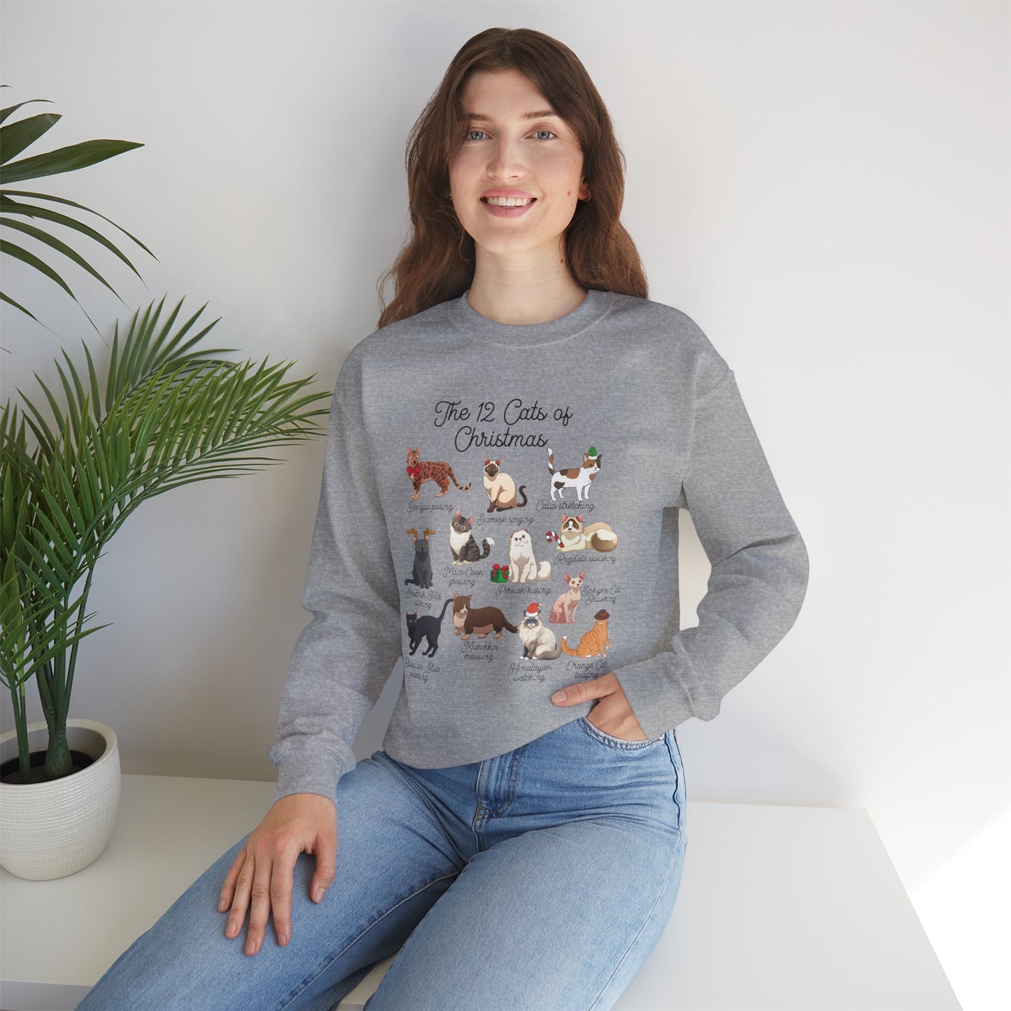 12 Cats of Christmas Holiday Crewneck Sweatshirt