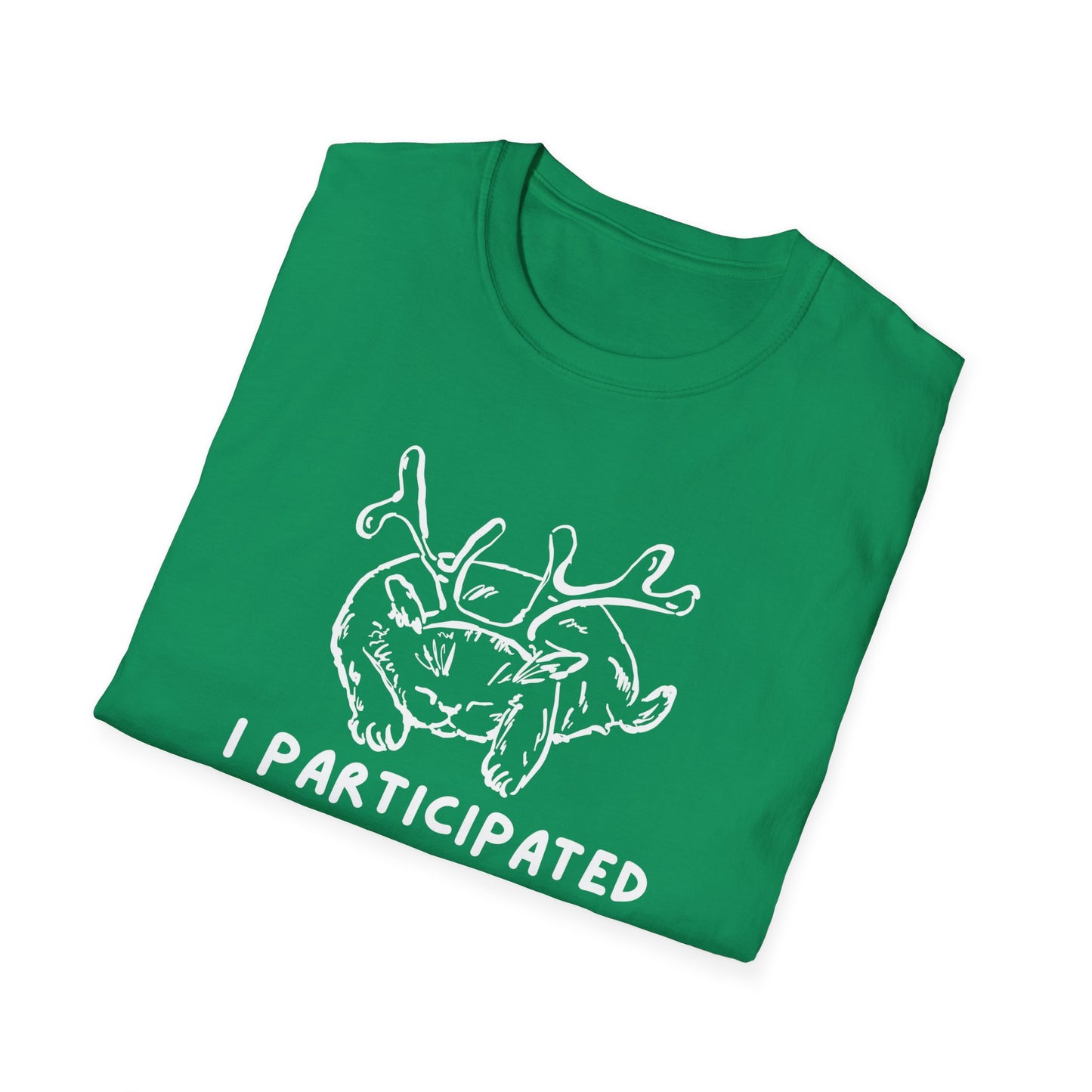 I Participated Cat Christmas T-Shirt | Funny Lazy Cat Reindeer Holiday Tee