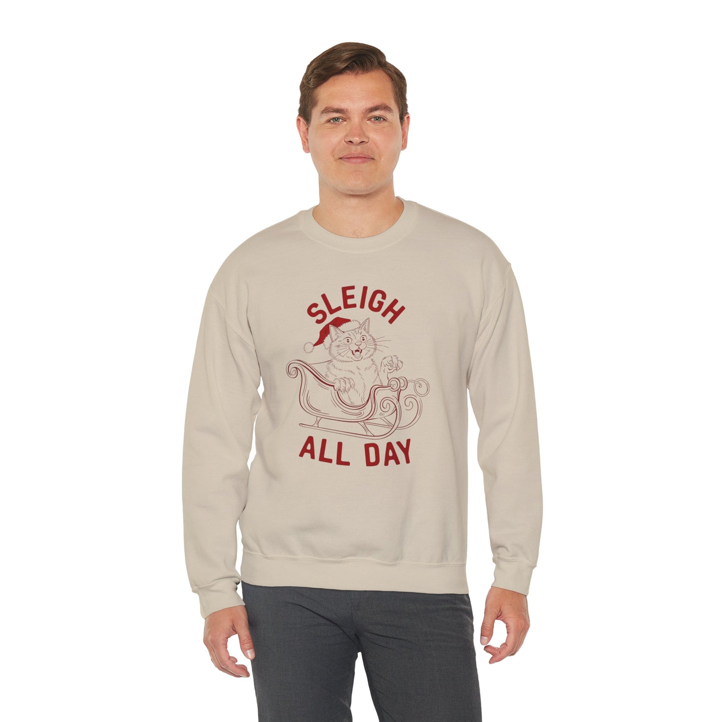 Sleigh All Day Cat Feral Cat Crewneck Sweatshirt