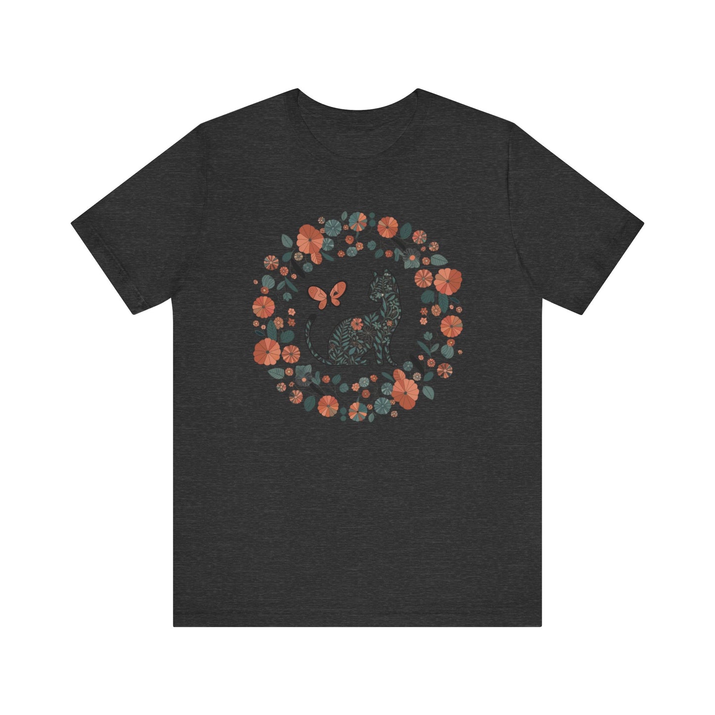 Floral Cat T-shirt with Butterfly