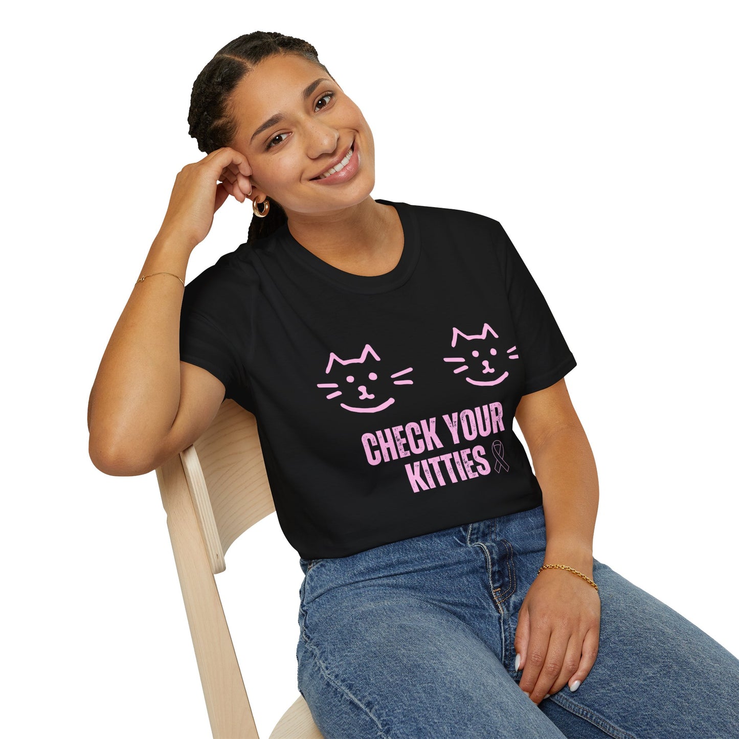 Check Your Kitties Breast Cancer Awareness T-Shirt.