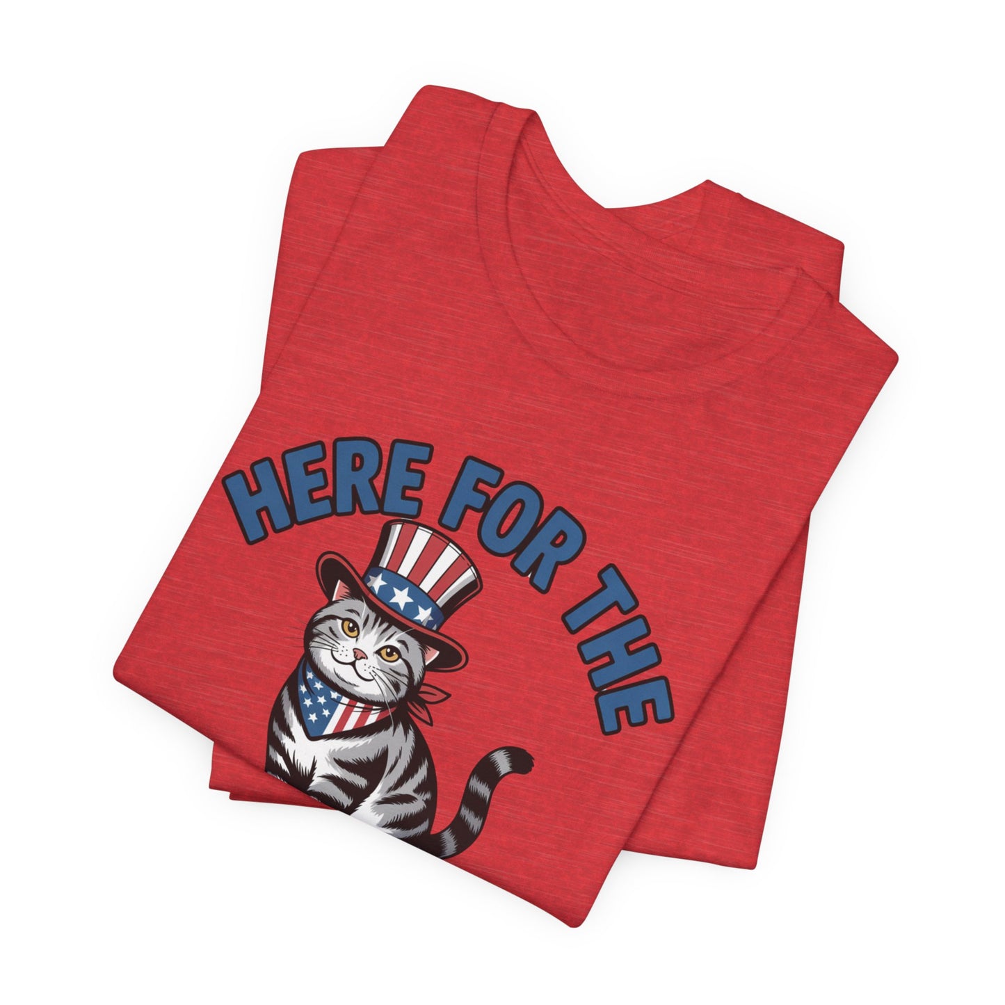 Patriotic Cat T-Shirt - "Here For The Hotdogs" Funny 4th of July Shirt