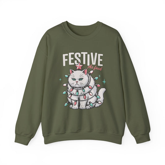 Grumpy Festive Cat Crewneck Sweatshirt