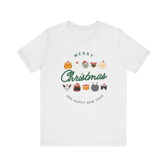 Merry Christmas Happy New Year Cat Tee