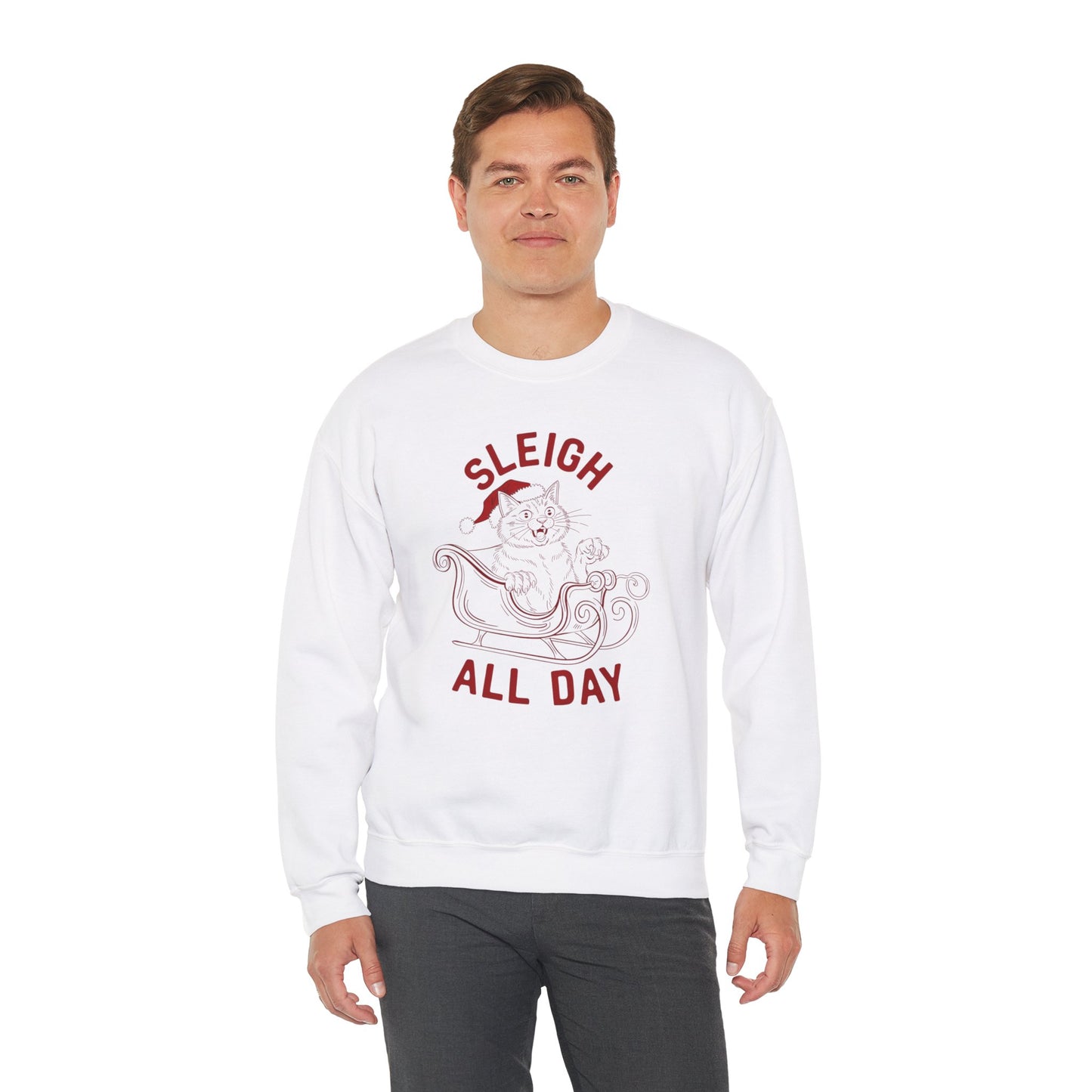 Sleigh All Day Cat Feral Cat Crewneck Sweatshirt