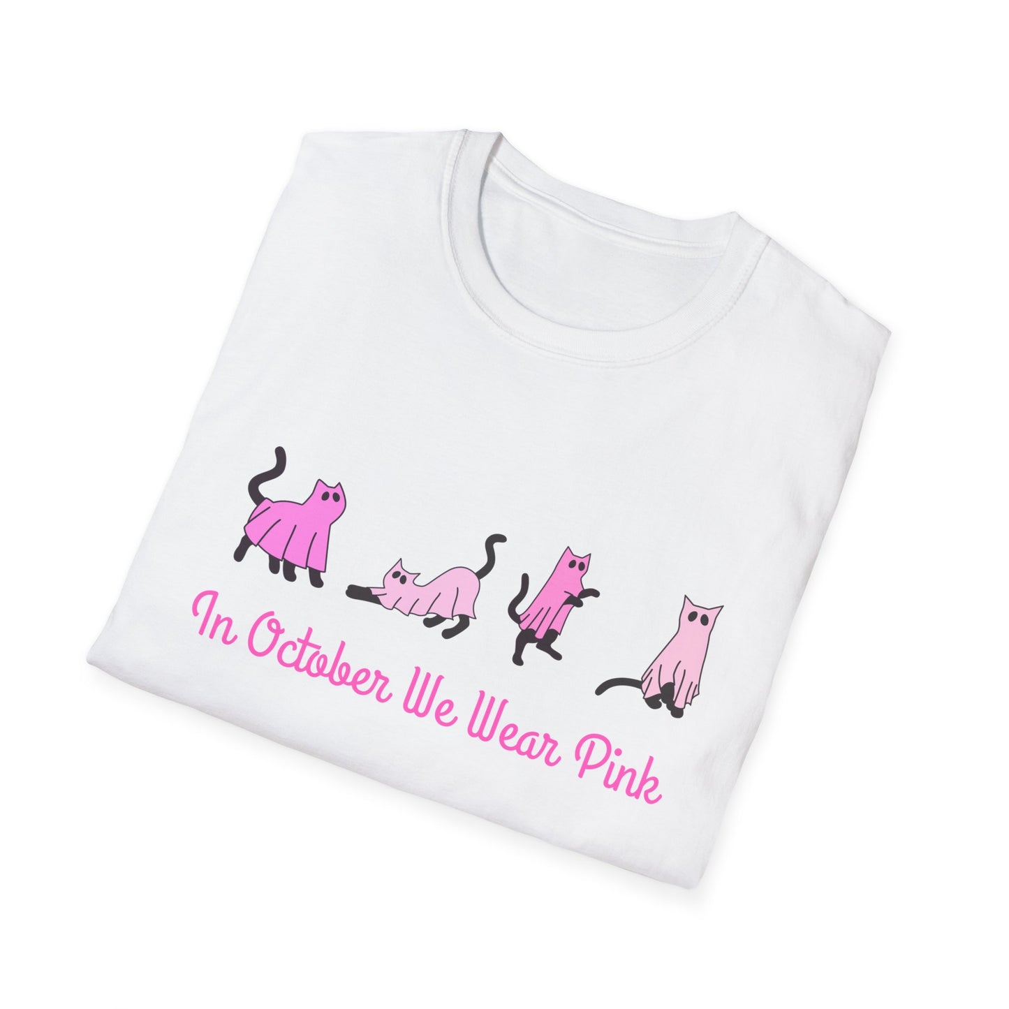 In October We Wear Pink Cat T-Shirt – Funny Breast Cancer Awareness Tee