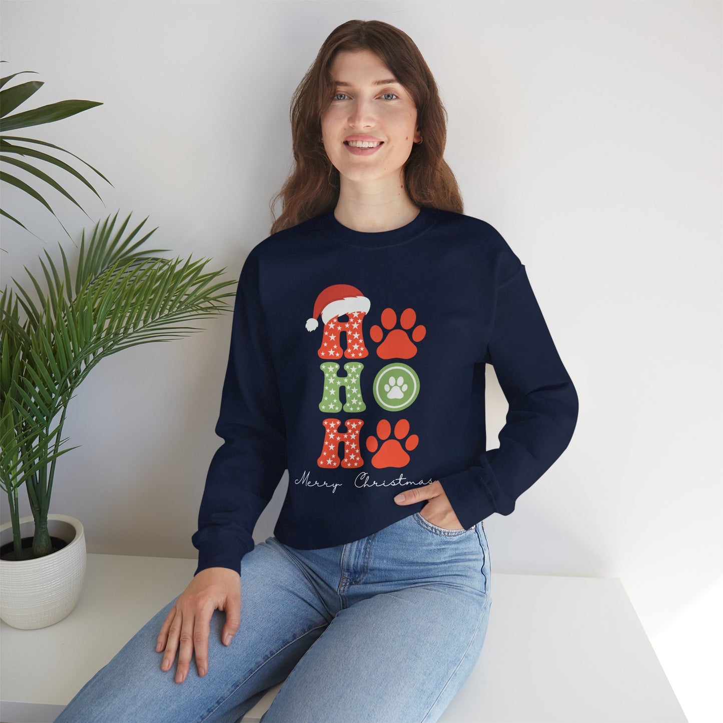HO HO Paws Christmas Crewneck Sweatshirt | Retro Holiday Pet Lover Sweatshirt