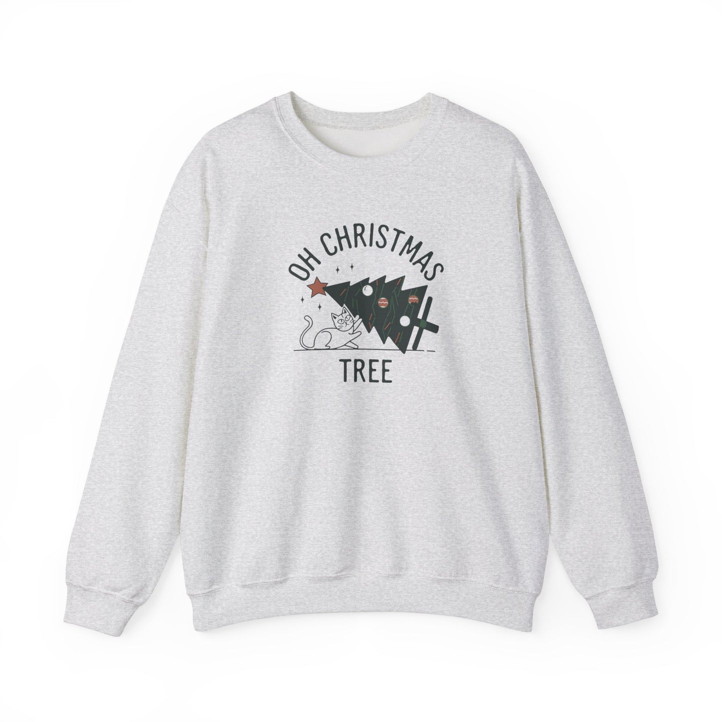 Oh Christmas Tree Cat Humor Crewneck Sweatshirt