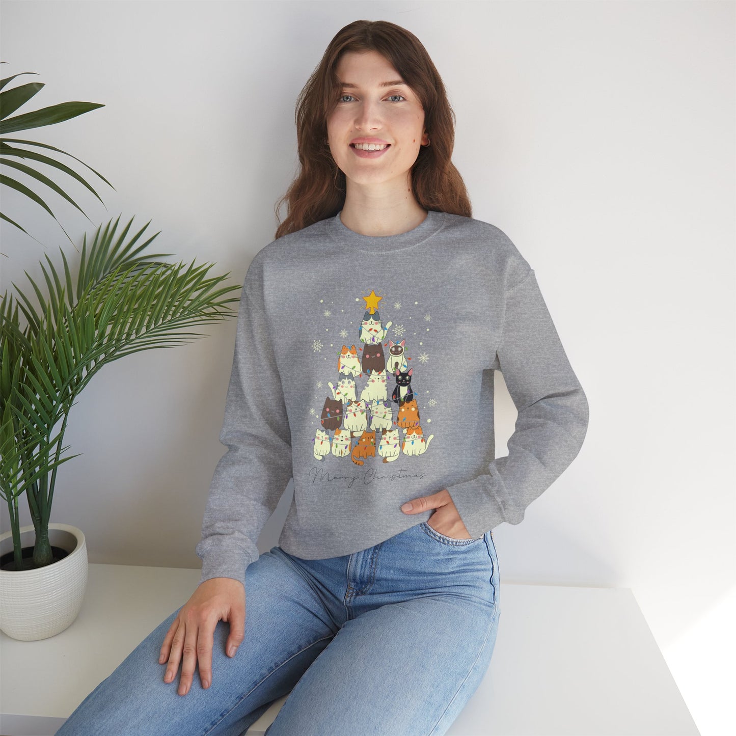 Cat Christmas Tree Holiday Crewneck Sweatshirt