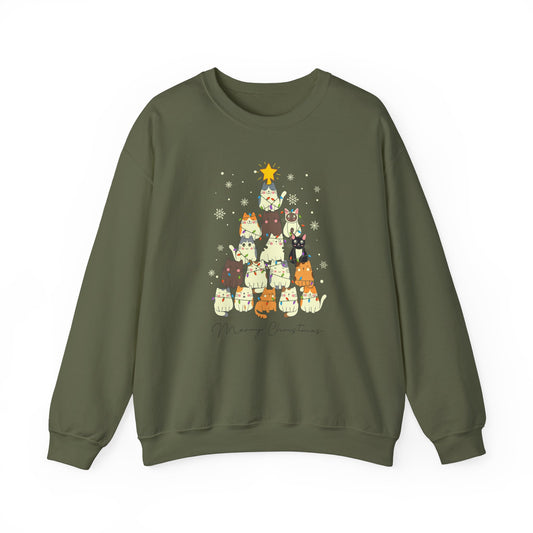 Cat Christmas Tree Holiday Crewneck Sweatshirt