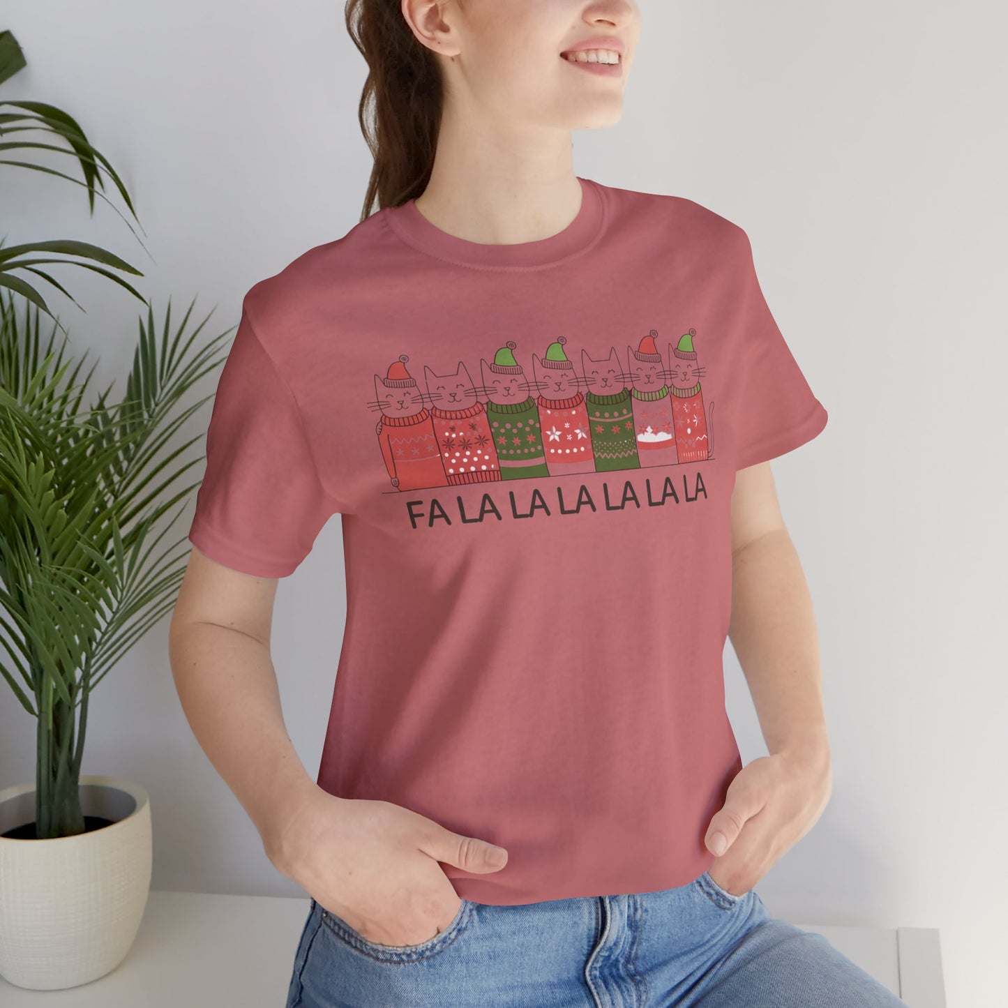 Fa la la la la Christmas cat tee