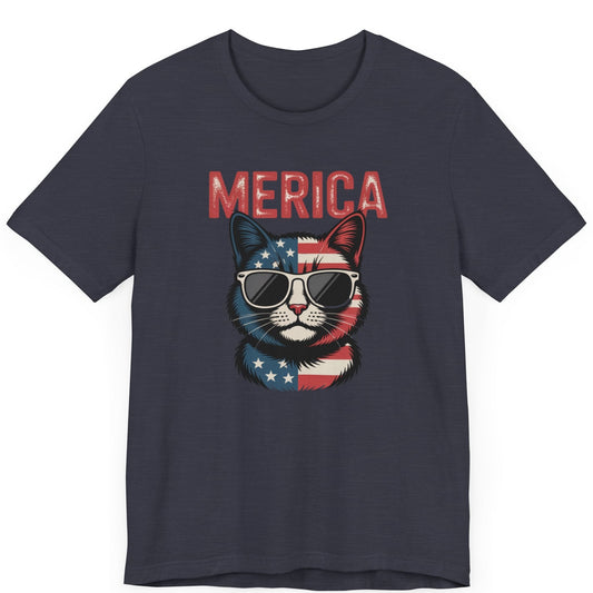 cute cat in red white and blue with sunglasses on and the words merica