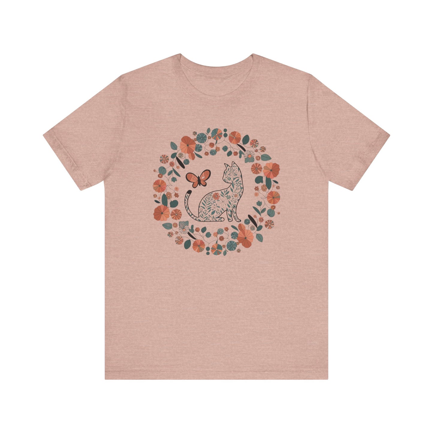 Floral Cat T-shirt with Butterfly